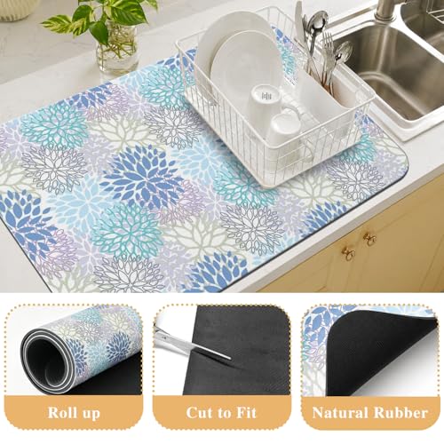Kitchen Countertop Dish Drying Mat (Light Blue / 31.5" x 17")