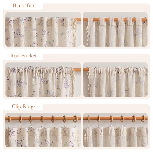 Floral Linen Boho Curtains 96 Inches Length for Living (Purple / 50"W x 96"L (Pack of 2))