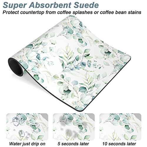 Coffee Mat 12" x 19" Cute Minimalism Design Coffee Bar Mats for Espresso Machine Station Accessories and Organizer (Minimalism Leaves / 12" x 19")