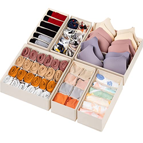 6 Pack Sock Underwear Drawer Organizer Dividers (6 Pack / Beige)