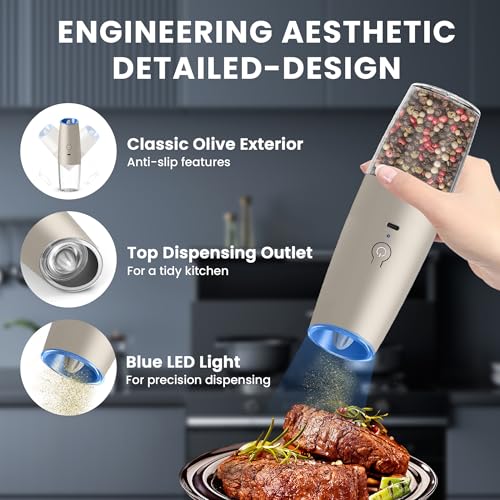 Rechargeable Electric Salt And Pepper Grinder Set (Khaki-Set)
