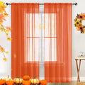 Sheer Voile Window Treatment Rod Pocket Curtain Panels for Kitchen Bedroom Living Room Drapes Sunlight Filtering Privacy Semi Home Decor Assorted (Burnt Orange / 52"W x 45"L (Pack of 2))