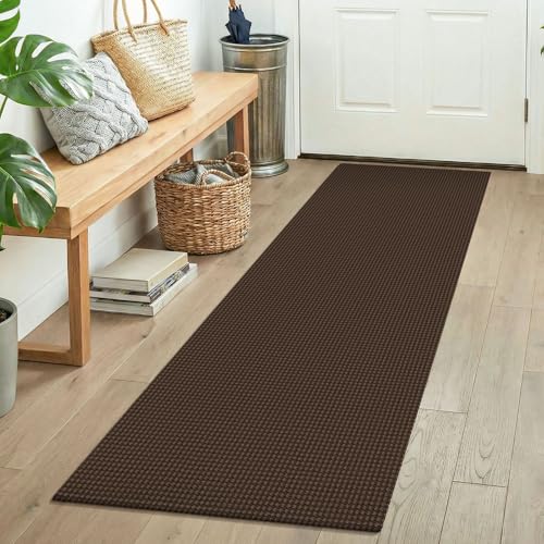 Runners for Hallways 2x5 ft Washable Kitchen Runner Non Slip Rubber Backed Hall Runners Cotton Entryway Runner Rugs Floor Carpet for Indoor Backdoor Bedroom Kitchen (Brown/Dark Brown / 2' x 5' (Runner))