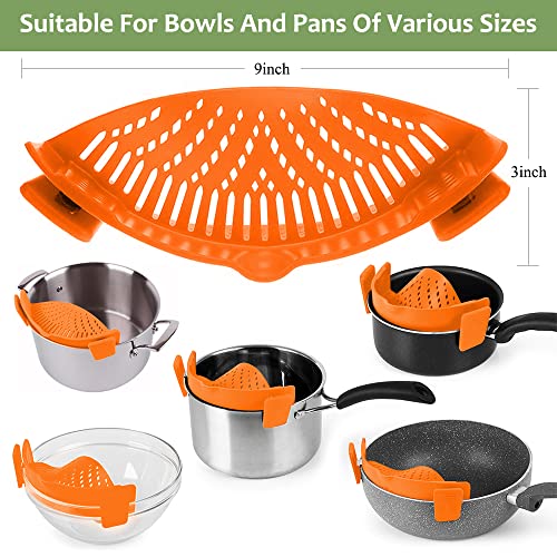 Clip on Strainer for Pots Pan Pasta (Orange)