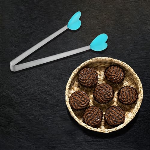 Mini Food Tongs 5.3" Heart Shape Stainless Steel with Silicon Tips Small Cooking Tongs Kitchen Food Tongs Serving Tongs for Cooking Grilling BBQ Barbecue Kitchen (LightBlue)