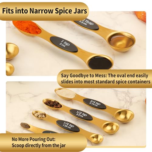 Gold Magnetic Measuring Spoons Set Stainless Steel with Leveler (Gold)