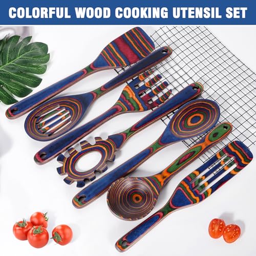 Wooden Spoons for Cooking (Rainbow-A)