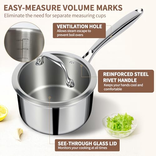 3 Ply Stainless Steel Saucepan with Lid (3 Quarts)