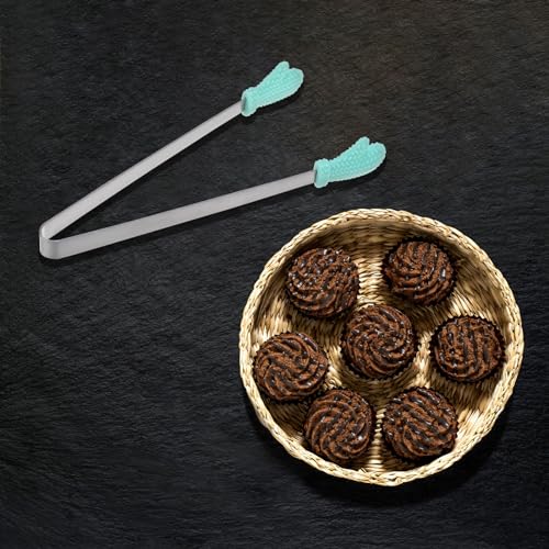 Mini Food Tongs 5.5" Gloves Shape Stainless Steel with Silicon Tips Small Cooking Tongs Kitchen Food Tongs Serving Tongs for Cooking Grilling BBQ Barbecue Kitchen (LightGreen)