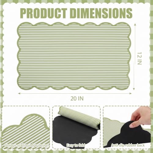 Sage Green Ticking Stripe Scalloped Coffee Mat 12" x 20" Bar Mat (Sage Green / Ticking Stripe)