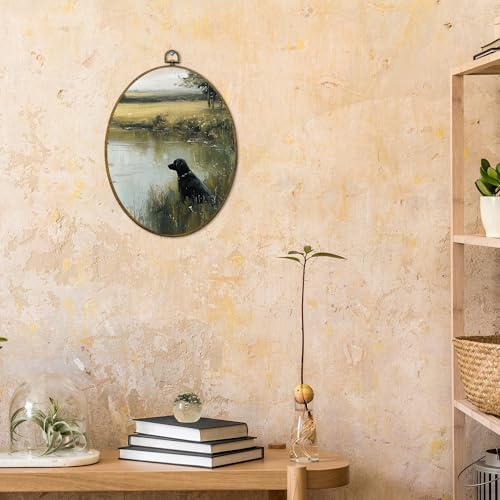 Vintage Black Labrador Landscape Oval Wall Art Decor (Colour 21)