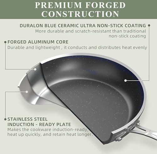 9pc Cookware Set Healthy Duralon Blue Ceramic Nonstick Coated (9 Piece Cookware Set / Cool Gray)
