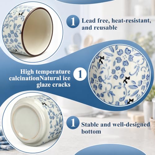 Rustic Ceramic Utensil Holder Blue Floral 5.5" (Blue Floral / 5.5" / Rustic)