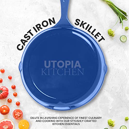 Cast Iron Skillet Set 3 Piece 6 8 10 Inch PFAS (Blue)