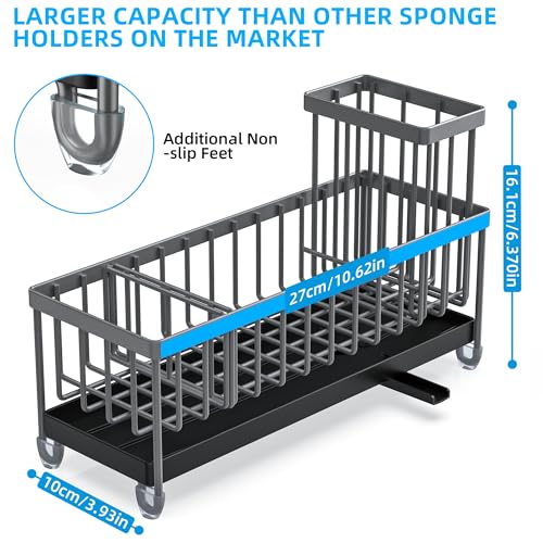 Extra Large Sponge Holder for Kitchen Sink Organizer Caddy (Grey)