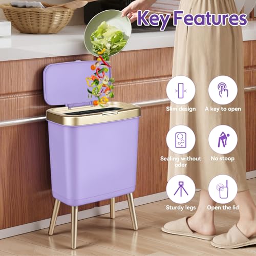 Purple Bathroom Trash Can with Lid and Legs (Purple)