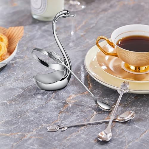 Silver Swan Base With 12 Pcs Coffee Spoon Holder Set (Silver Swan Set)