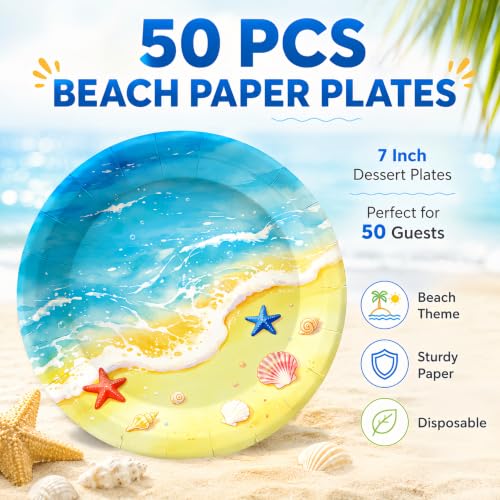 50 Pcs Beach Party Plates