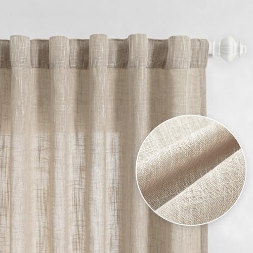 Cotton Curtains for Living Room Farmhouse Semi Sheer Light Filtering for Windows (50"W x 84"L (Pack of 2) / Taupe)