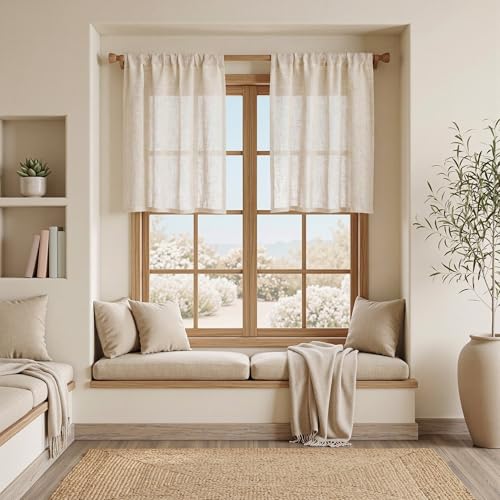 Linen Curtains 30 Inch Length for Kitchen Window (34"W x 30"L (Pack of 2) / Linen)