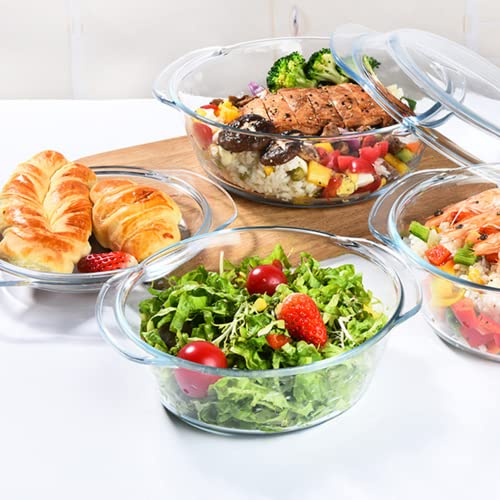 Small 1 qt Glass Casserole Dish with Lid and Handles (1 QT (1L))