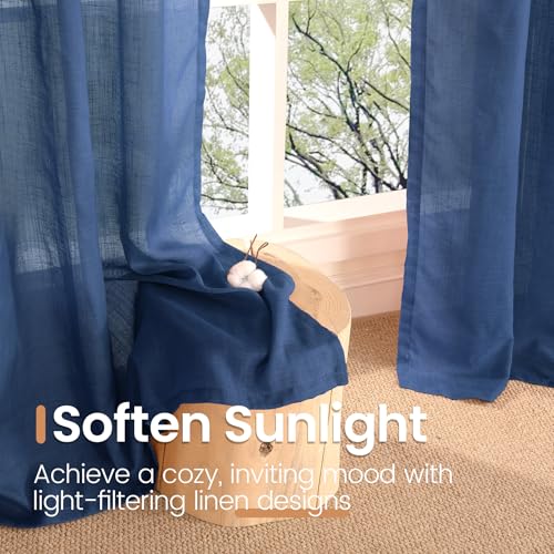 Navy Blue Linen Curtains 63 Inch Length for Living Room (Navy / 52"W x 63"L (Pack of 2))