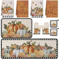 10 Pcs Fall Pumpkin Kitchen Decor Set Kitchen Towels Pot Holders Oven Mitts and Rugs Set Thanksgiving Towels for Baking Cooking BBQ Autumn Home (Beige, Orange / Vintage)