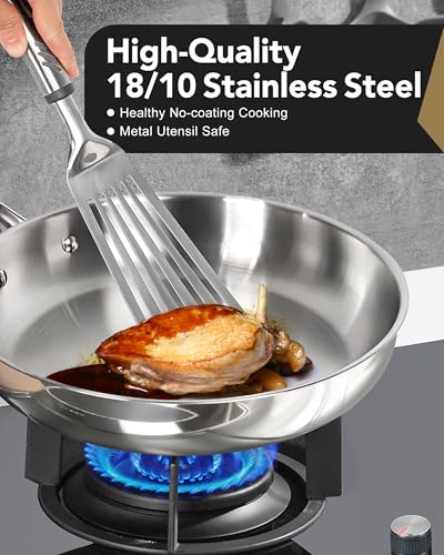 Stainless Steel Frying Pan Set with Lid (8-10-Inch)