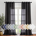 Classic Linen Weave Flax Sheer Window Curtains (52"W x 96"L (Pack of 2) / Black)