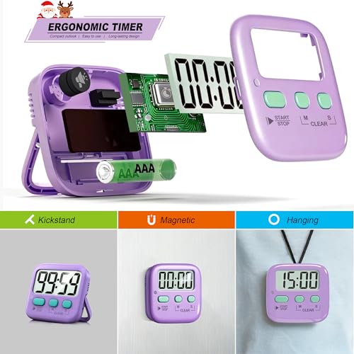 2 Pack Digital Timer for Kids Classroom Kitchen Timers for Cooking (Fresh Purple)