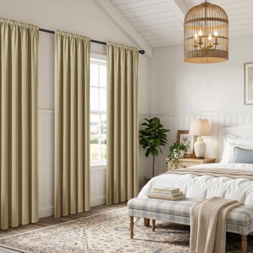 Beige Blackout Curtains 84 inch Length 2 Panels Set (Beige / 52"W x 84"L (Pack of 2))
