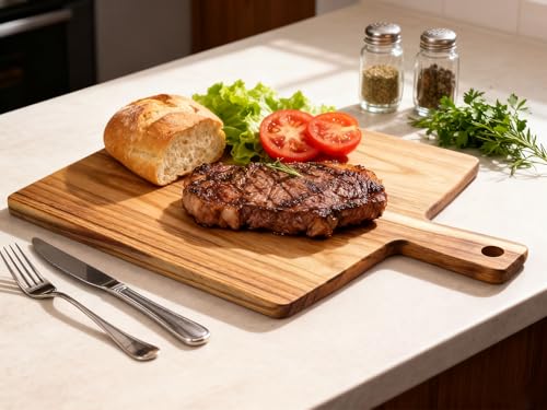 Large Acacia Wood Cutting Board with Handle 17''X13'' (BigSquare-17x13)