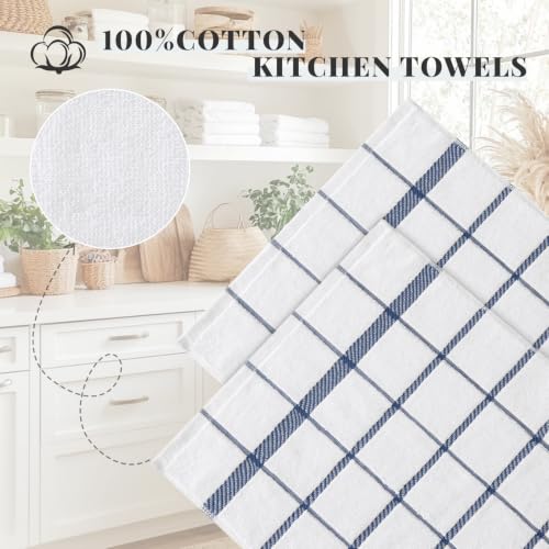 Terry Stripe Kitchen Towels 18"x28" (Stripe Navy Blue / 18 x 28 - 6 Pack)