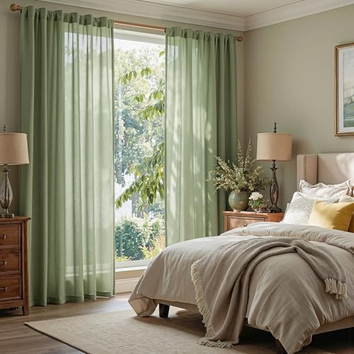 Sage Green Curtains for Beroom Liivng Room 84 Inch Length 2 Panels Set (50"W x 84"L (Pack of 2) / Sage Green-new)