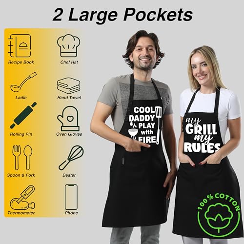 Kitchen Apron for Women & Men Waterdrop Resistant (1 Pack - Black - My Grill My Rules)