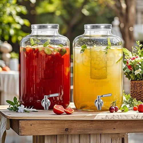 2 Gallon Glass Drink Dispenser with Stainless Steel Spigot (2 Gallon)