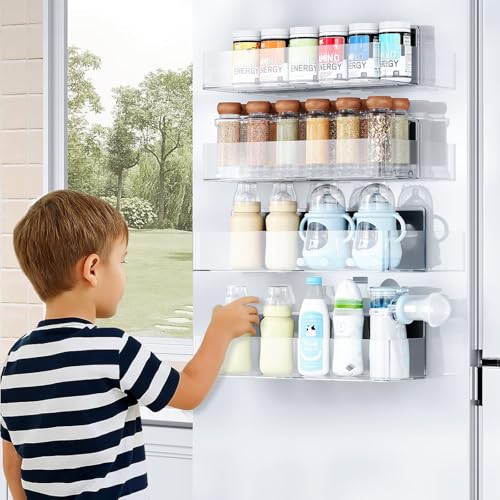 Magnetic Spice Rack for Refrigerator (Clear / 4 Pack)