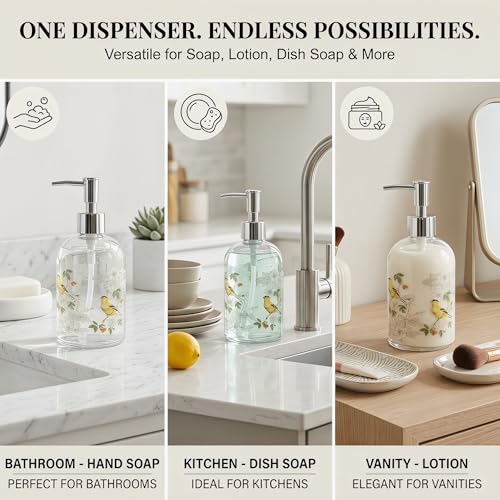 17oz Glass Soap Dispenser with Pump (Bird)