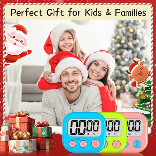 Digital Kitchen Classroom Timers for Kids Cooking 6pcs Blu Grn Pk (Blue & Green & Pink)
