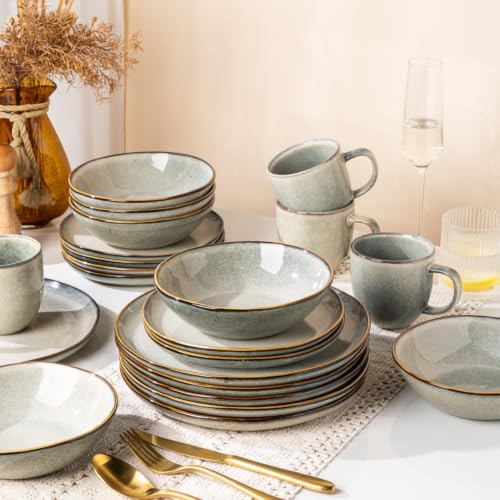 Ceramic Dinnerware Sets for 4 (Green Wheat / Service for 4(12Pcs))