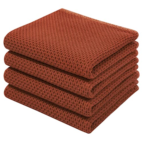 100% Cotton Waffle Weave Kitchen Dish Towels 4 (Rust / 13 X 28 - 4 Pack)