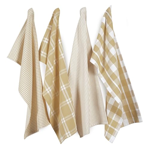 100% Cotton Kitchen Dish Cloths (13"x28" - 4 Pack / 03: Beige)