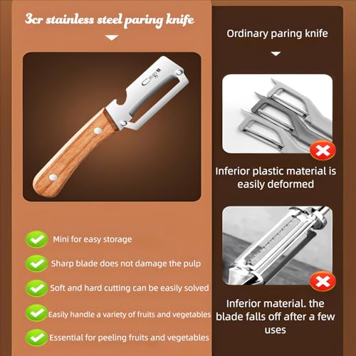 Vegetable Peeler Wooden Handle Sharp Stainless Steel Blade for Fruit (Standard / Silver/Burlywood)