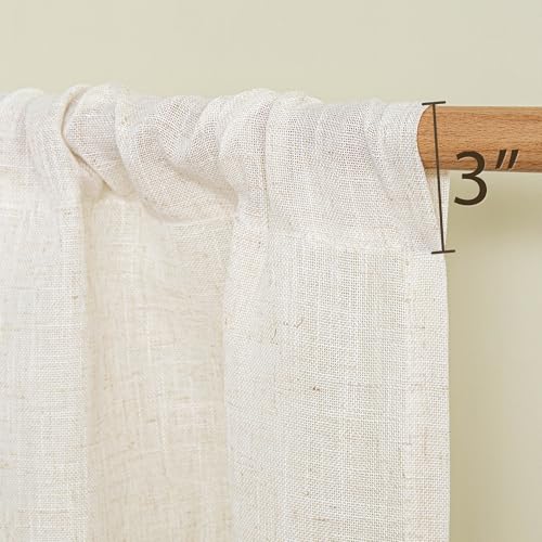 Kitchen Semi Sheer Linen Curtains 24 Inch Long (34"W x 24"L (Pack of 2) / Linen)