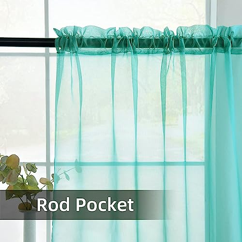 Solid Sheer Rod Pocket Curtain Voile Draperies 2 Panels White Beige Black Grey Coffee 52 Inch Width 54 Inch Long 1 Pair for Kitchen Bedroom Children Living Room Yard (Turquoise / 52"W x 54"L (Pack of 2))