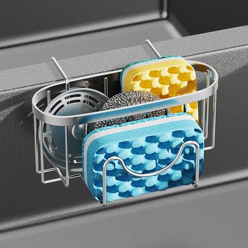 Sponge Holder for Kitchen Sink (Silver-only Hanging / with M-shaped Holder Only hanging)