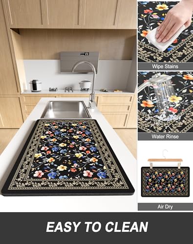Dish Drying Mat for Kitchen Counter (Retro Floral / 12" x 19")