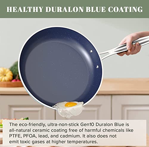 9pc Cookware Set Healthy Duralon Blue Ceramic Nonstick Coated (9 Piece Cookware Set / Rosemary Green)