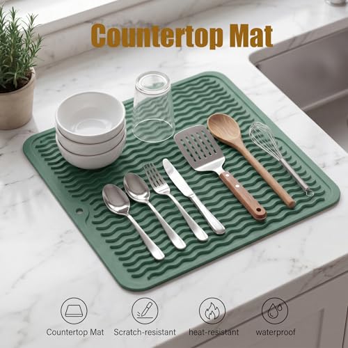 Silicone Dish Drying Mat for Multiple Usage (Green / 12"L x 12"W)