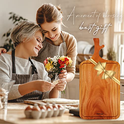 Wood Cutting Board Whole Piece with Handles & Juice Groove for Kitchen (16.5"L x 8.3"W)